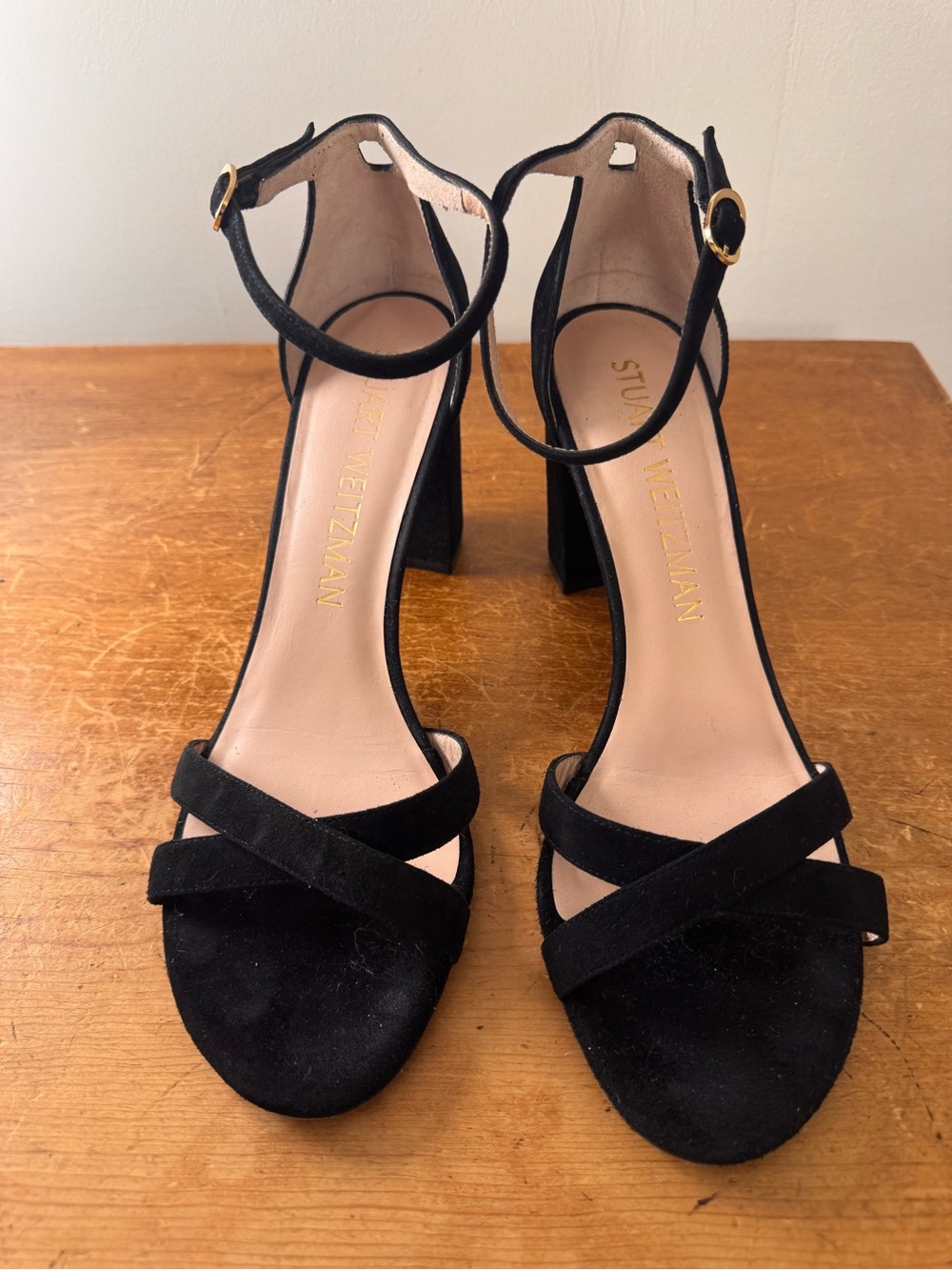Size 10m Stuart Weitzman Black Suede Ankle-Strap Heels - like new